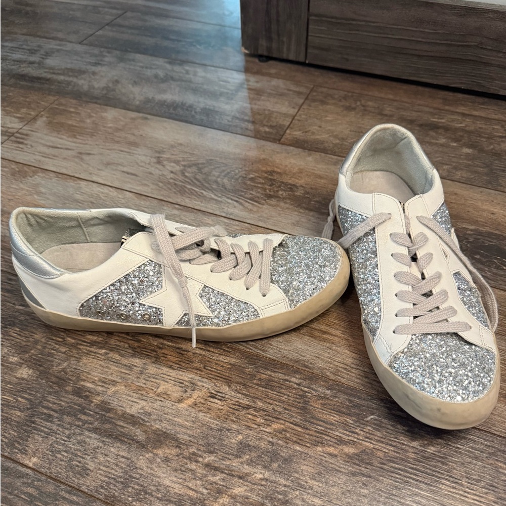 ShuShop Glittery Silver and Cream Sneakers
